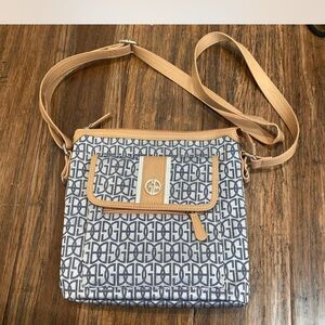 Elegant Tan and Blue Crossbody Bag
